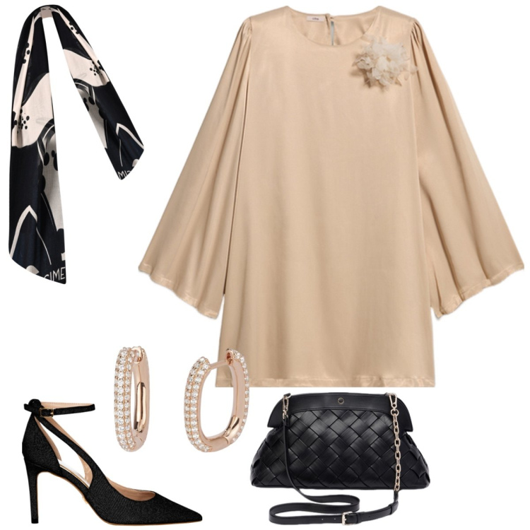 Outfit donna - Cerimonia di primavera. Stile Chic per Cerimonia. Abbinamento con orecchini, sciarpe, décolleté, vestiti corti, clutch.