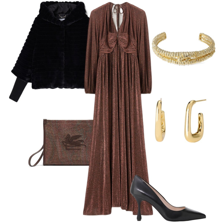Outfit donna - Versione lurex. Stile Glamour per Serata fuori. Abbinamento con orecchini, décolleté, vestiti lunghi, blazer, braccialetti, clutch.