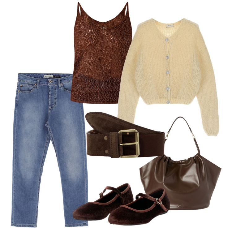 Outfit donna - Ballerine in primavera - @nike75. Stile Casual chic per Serata fuori. Abbinamento con cardigans, cinture, top, jeans, borse a secchiello, ballerine.