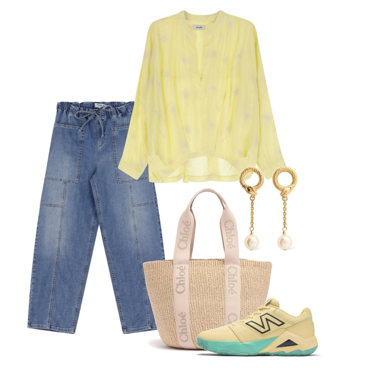 Outfit donna - Giallo burro - @pamela. Stile Casual chic per Tutti i giorni. Abbinamento con sneakers, jeans, camicie, shopping bag, orecchini.