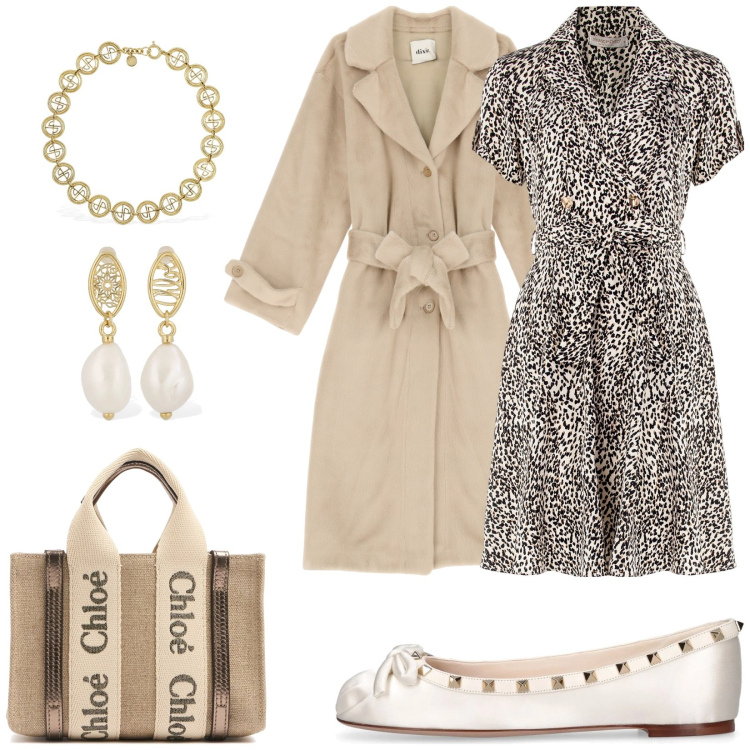 Outfit donna - Casual. Stile Casual chic per Tutti i giorni. Abbinamento con cappotti, vestiti corti, borse a mano, orecchini, collane, ballerine.