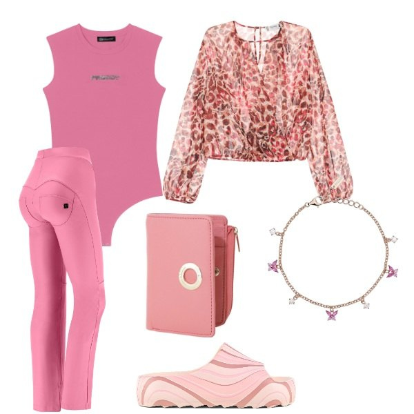 Outfit donna - leggera e sognante. Stile Trendy per Tutti i giorni. Abbinamento con braccialetti, bluse, portafogli, pantaloni, body, ciabatte.