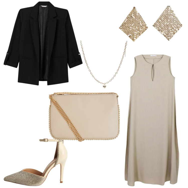 Outfit donna - Cerimonia da Terranova. Stile Chic per Cerimonia. Abbinamento con vestiti lunghi, borse a tracolla, collane, décolleté, blazer, orecchini.
