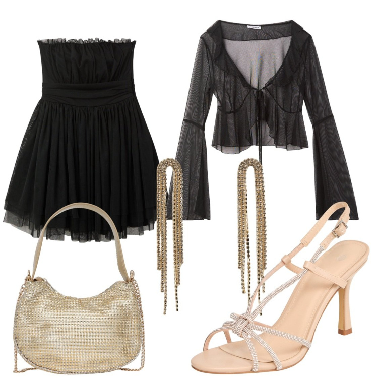 Outfit donna - Terranova occasioni speciali. Stile Chic per Cerimonia. Abbinamento con bolero, vestiti corti, borse a spalla, sandali col tacco, orecchini.