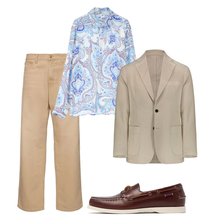 Outfit uomo - Pasqua. Stile Casual per Tutti i giorni. Abbinamento con camicie, giacche, scarpe stringate, pantaloni.