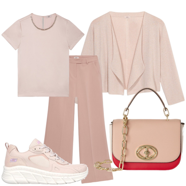 Outfit donna - Total look #2097967. Stile Casual chic per Ufficio. Abbinamento con sneakers, borse a tracolla, cardigans, bluse, pantaloni.