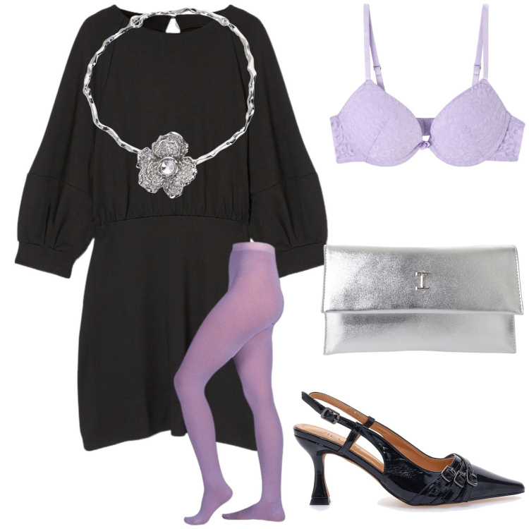 Outfit donna - Lilla sempre wow. Stile Glamour per Serata fuori. Abbinamento con reggiseni, pochette, collant, collane, décolleté, vestiti corti.