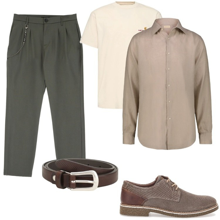 Outfit uomo - In tutto relax. Stile Casual per Tutti i giorni. Abbinamento con cinture, pantaloni, scarpe stringate, camicie, t-shirt.