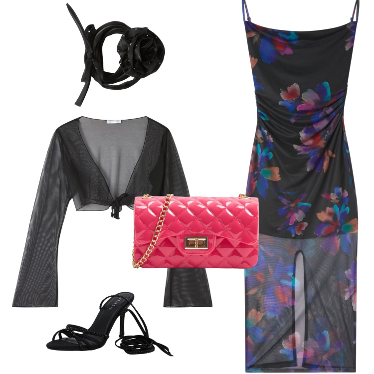 Outfit donna - Festa 40 anni della mia migliore amica. Stile Chic per Serata fuori. Abbinamento con vestiti lunghi, collane, borse a tracolla, bolero, sandali alla schiava.