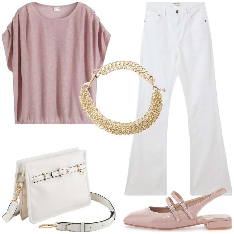 Outfit donna - Slingback di vernice. Stile Casual chic per Tutti i giorni. Abbinamento con maglieria, jeans a zampa, collane, ballerine, borse a tracolla.