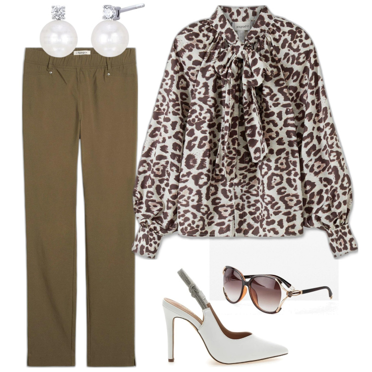 Outfit donna - Signorina bon ton. Stile Bon Ton per Tutti i giorni. Abbinamento con occhiali da sole, camicie, pantaloni, orecchini, décolleté.