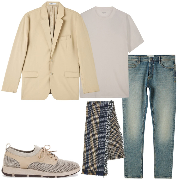 Outfit uomo - La scarpa per la primavera. Stile Casual per Tutti i giorni. Abbinamento con giacche, jeans skinny, sciarpe, scarpe stringate, t-shirt.