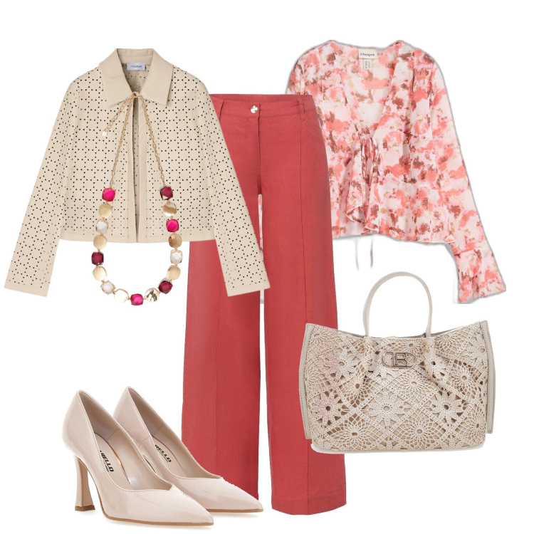 Outfit donna - Dettagli pizzo, trafori e volant. Stile Glamour per Tutti i giorni. Abbinamento con pantaloni a palazzo, bluse, collane, décolleté, blazer, borse a tracolla.