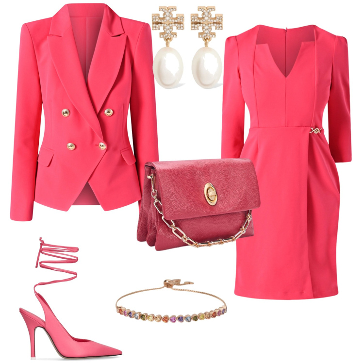 Outfit donna - Cerimonia evento serata speciale. Stile Glamour per Serata fuori. Abbinamento con braccialetti, vestiti a tubino, blazer, borse a tracolla, orecchini, décolleté.