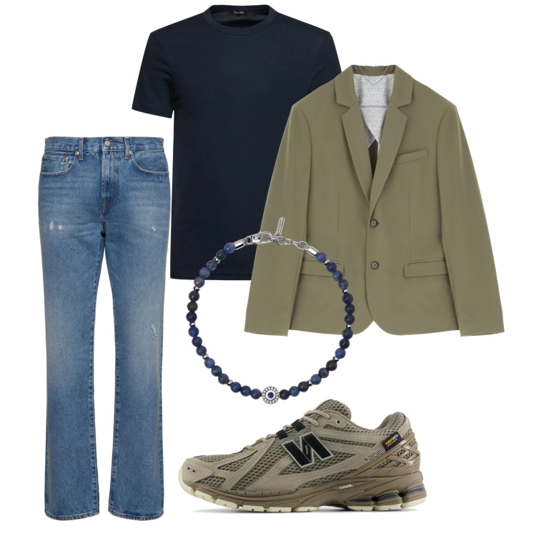 Outfit uomo - Aprile. Stile Casual per Tutti i giorni. Abbinamento con braccialetti, sneakers, giacche, t-shirt, jeans.