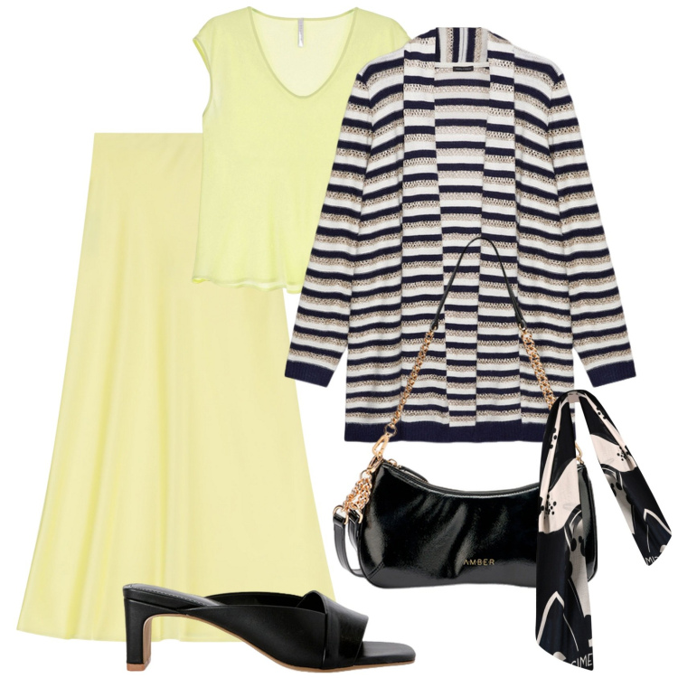 Outfit donna - Giallo burro @pamela. Stile Bon Ton per Tutti i giorni. Abbinamento con sciarpe, gonne lunghe, top, cardigans, borse a tracolla, sabot.