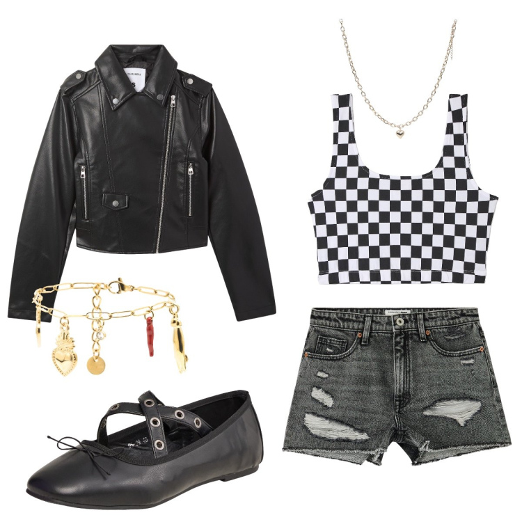 Outfit donna - Everyday Casual Black. Stile Casual per Tutti i giorni. Abbinamento con ballerine, shorts, giacche, collane, canottiere, braccialetti.
