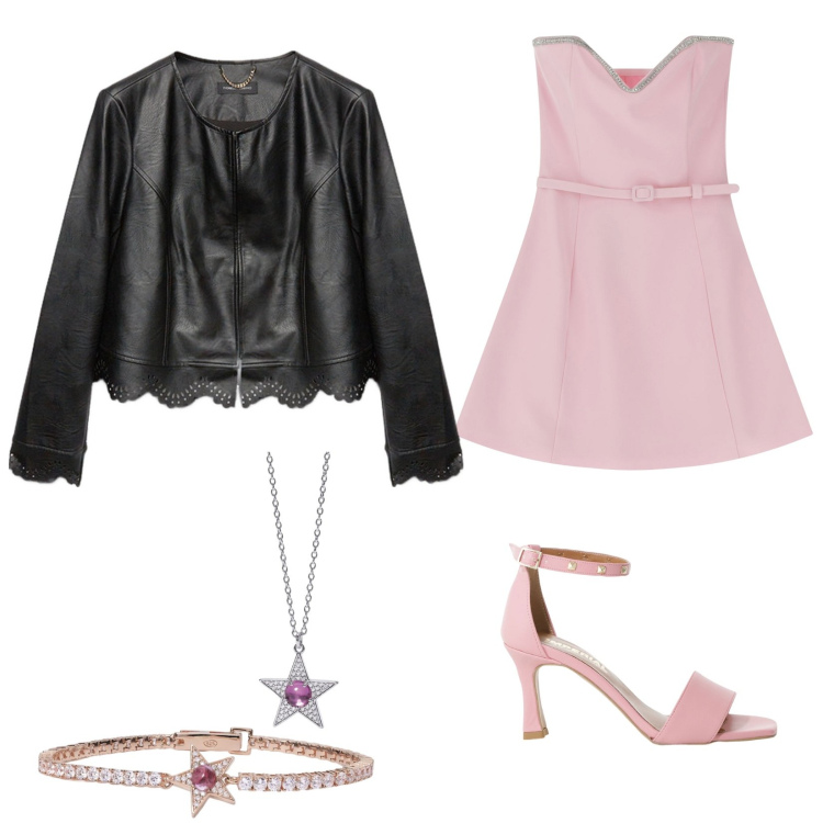 Outfit donna - Total look #2098269. Abbinamento con braccialetti, ciondoli, vestiti corti, sandali col tacco, blazer.