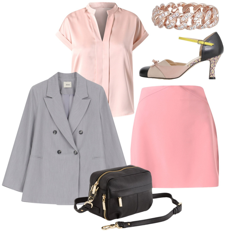 Outfit donna - Rosa Pastello - Leggero, sognante e vers. Stile Bon Ton per Tutti i giorni. Abbinamento con minigonne, bluse, anelli, décolleté, blazer, borse a tracolla.