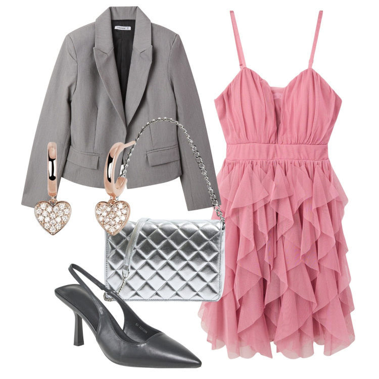 Outfit donna - Terranova - Occasioni speciali. Stile Chic per Cerimonia. Abbinamento con blazer, vestiti corti, décolleté, borse a tracolla, orecchini.