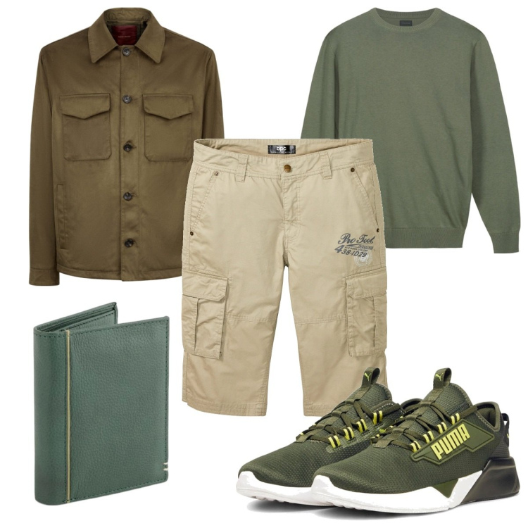 Outfit uomo - Total look #2098498. Stile Trendy per Tutti i giorni. Abbinamento con bermuda, sneakers, giacche, portafogli, maglieria.