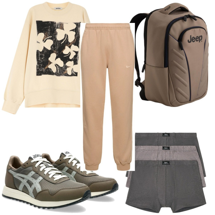 Outfit uomo - Total look #2098505. Stile Trendy per Sport. Abbinamento con boxer, felpe, sneakers, pantaloni, borse sportive.