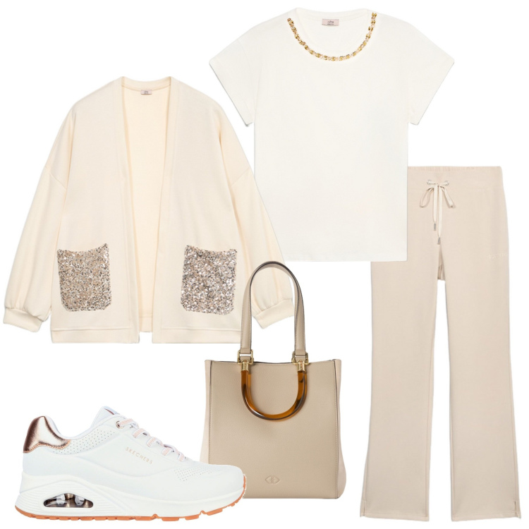 Outfit donna - Shopping day. Stile Casual chic per Tutti i giorni. Abbinamento con sneakers, t-shirt, felpe, pantaloni, shopping bag.