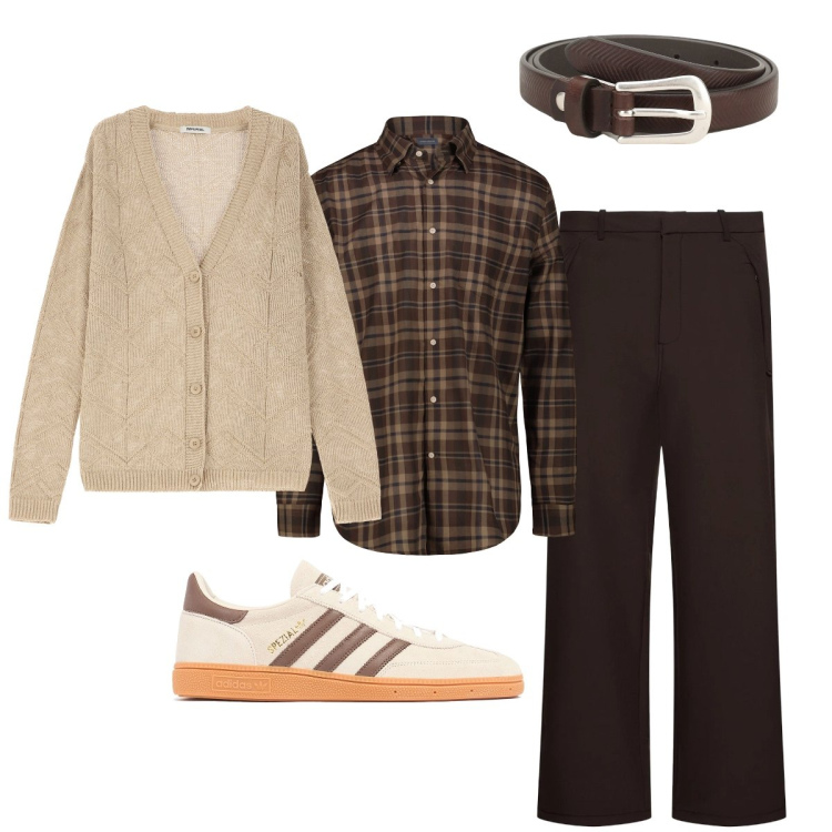 Outfit uomo - Total look #2098617. Stile Casual per Tutti i giorni. Abbinamento con cardigans, cinture, pantaloni, sneakers, camicie.