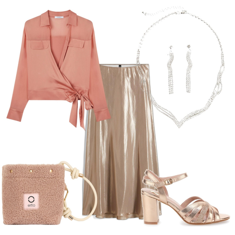 Outfit donna - Total look #2098689. Stile Chic per Ufficio. Abbinamento con gonne longuette, collane, sandali col tacco, camicie, pochette.