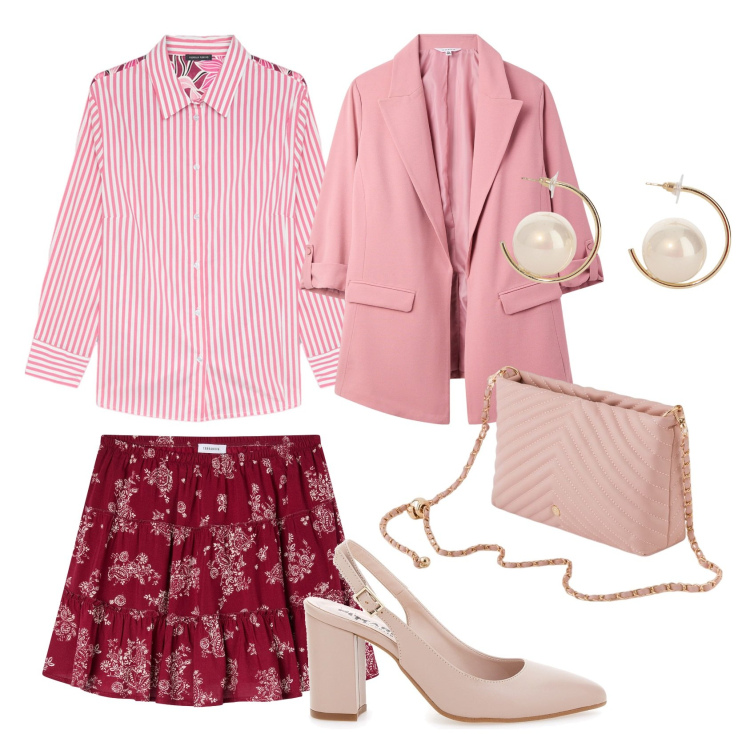 Outfit donna - Total look #2098705. Stile Casual chic per Ufficio. Abbinamento con minigonne, blazer, orecchini, décolleté, camicie, borse a tracolla.