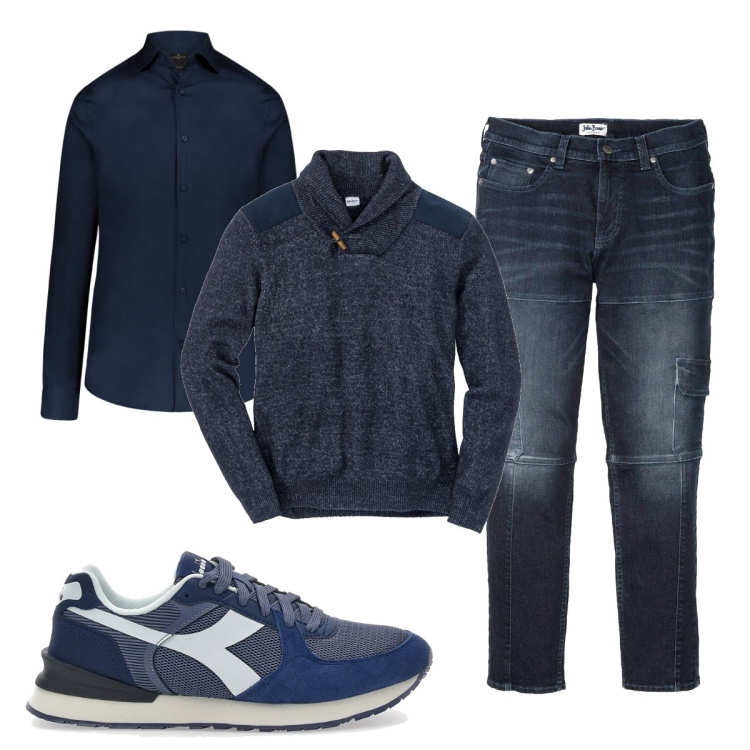 Outfit uomo - Total look #2098748. Stile Casual per Tutti i giorni. Abbinamento con jeans slim fit, maglieria, camicie, sneakers.
