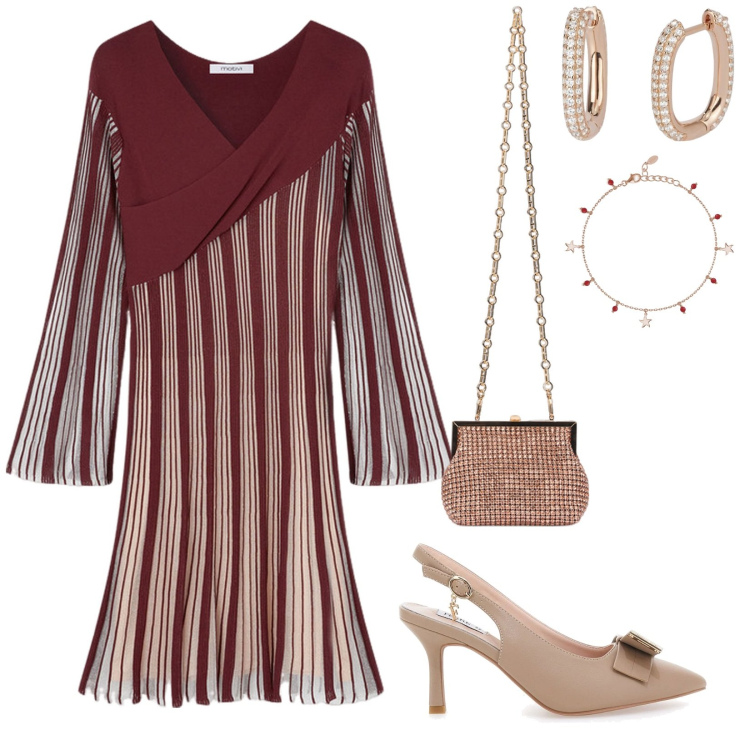 Outfit donna - Matrimonio in vista. per Cerimonia. Abbinamento con orecchini, braccialetti con ciondoli, décolleté, vestiti, clutch.