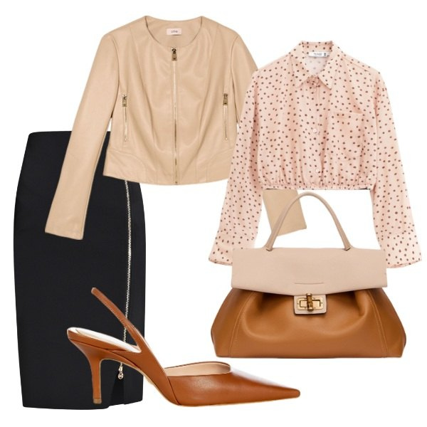 Outfit donna - Compleanno tra amici. Stile Trendy per Serata fuori. Abbinamento con décolleté, gonne, camicie, giacche, borse a tracolla.