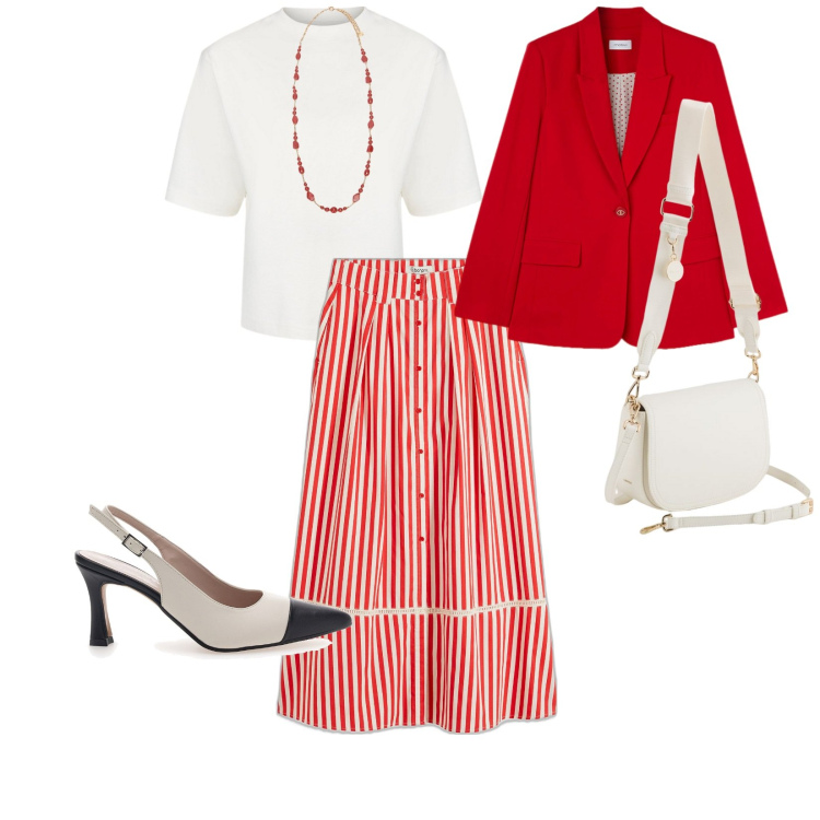 Outfit donna - Per tutti i giorni. per Tutti i giorni. Abbinamento con gonne lunghe, décolleté, blazer, t-shirt, borse a tracolla, collane.