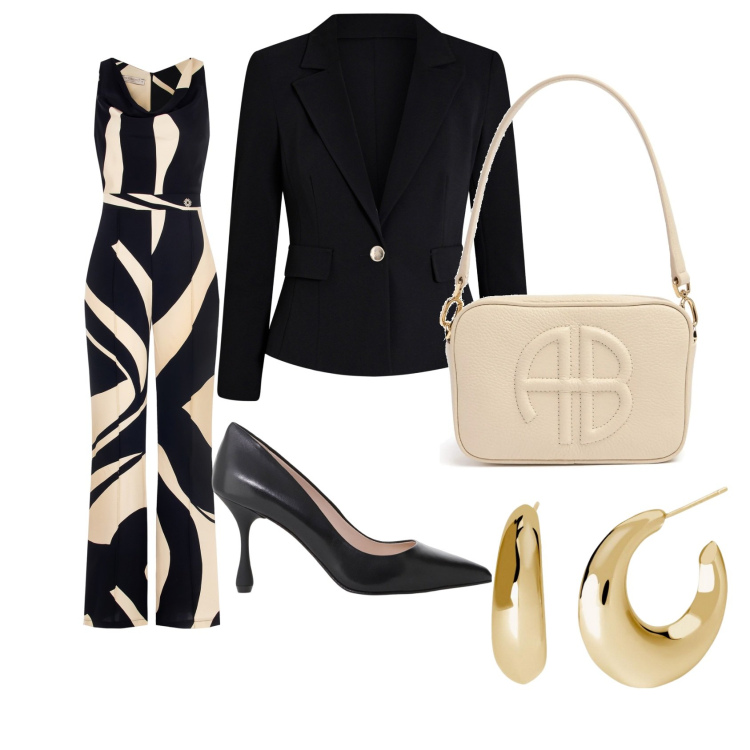 Outfit donna - Cena di lavoro. Stile Casual chic per Serata fuori. Abbinamento con orecchini, blazer, tute, décolleté, borse a spalla.