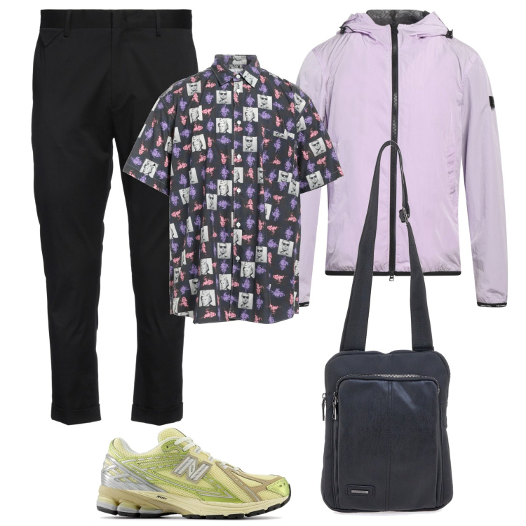 Outfit uomo - Giacca leggera lilla. Stile Trendy per Tutti i giorni. Abbinamento con giacche, camicie a manica corta, pantaloni, sneakers, portafogli.