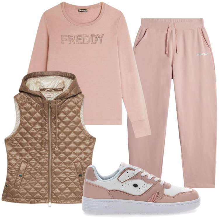 Outfit donna - Sporty chic. Stile Sporty chic per Tutti i giorni. Abbinamento con pantaloni, felpe, sneakers, piumini.