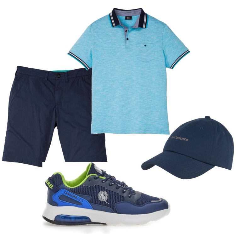 Outfit uomo - Total look #2098908. Stile Casual per Tutti i giorni. Abbinamento con bermuda, polo, cappelli, sneakers.