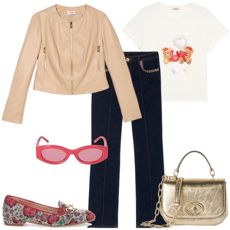Outfit donna - Total look #2098948. Stile Sporty chic per Tutti i giorni. Abbinamento con mocassini, jeans, occhiali da sole, giacche, borse a tracolla, t-shirt.