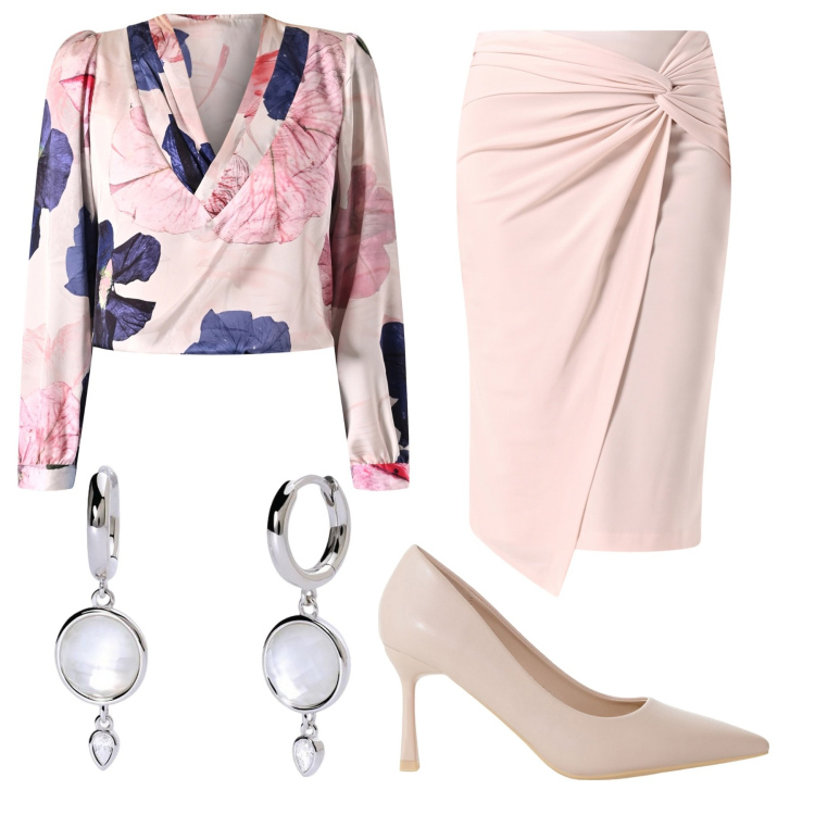 Outfit donna - Total look #2098953. Stile Chic per Ufficio. Abbinamento con gonne, bluse, orecchini, décolleté.