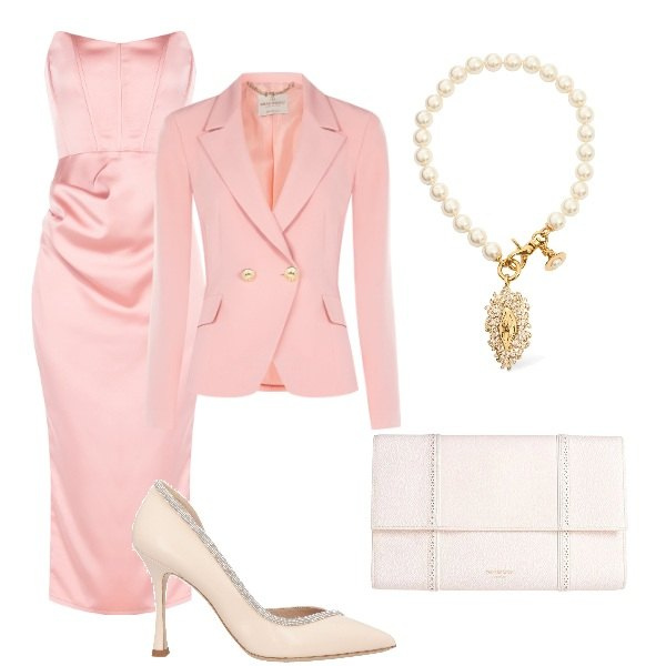 Outfit donna - Matrimonio in vista. Stile Glamour per Cerimonia. Abbinamento con décolleté, borse a mano, vestiti midi/longuette, blazer, collane.