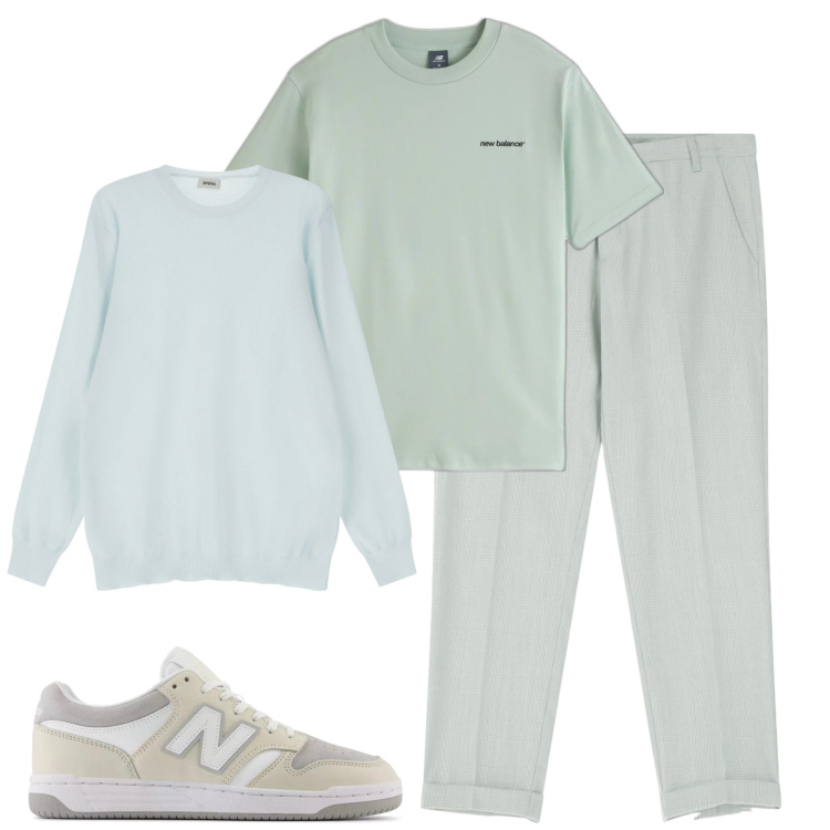 Outfit uomo - City. Stile Urban per Tutti i giorni. Abbinamento con t-shirt, sneakers, maglieria, pantaloni.