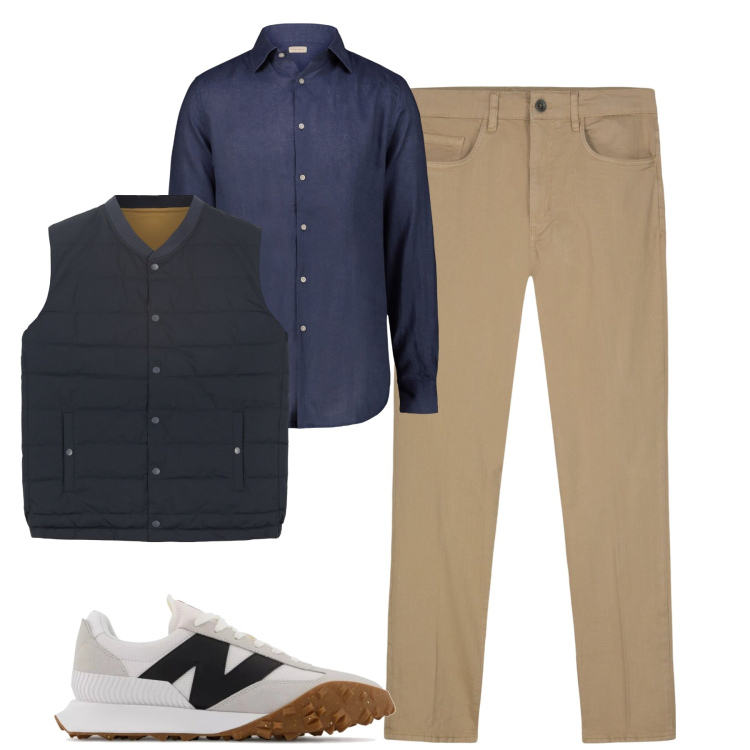 Outfit uomo - City. Stile Urban per Tutti i giorni. Abbinamento con sneakers, pantaloni, gilet, camicie.