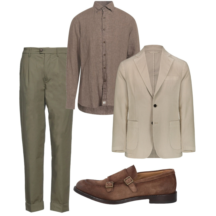Outfit uomo - Tonalità naturali. Stile Casual per Tutti i giorni. Abbinamento con camicie, scarpe stringate, pantaloni, giacche.