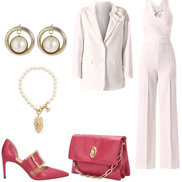 Outfit donna - Bellissima. Stile Glamour per Cerimonia. Abbinamento con décolleté, tute, blazer, borse a tracolla, collane, orecchini.