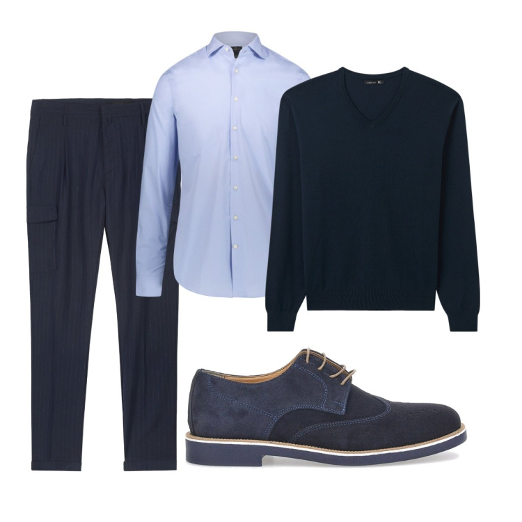 Outfit uomo - Total look #2099088. Stile Business/Elegante per Ufficio. Abbinamento con maglieria, scarpe stringate, pantaloni cargo, camicie.
