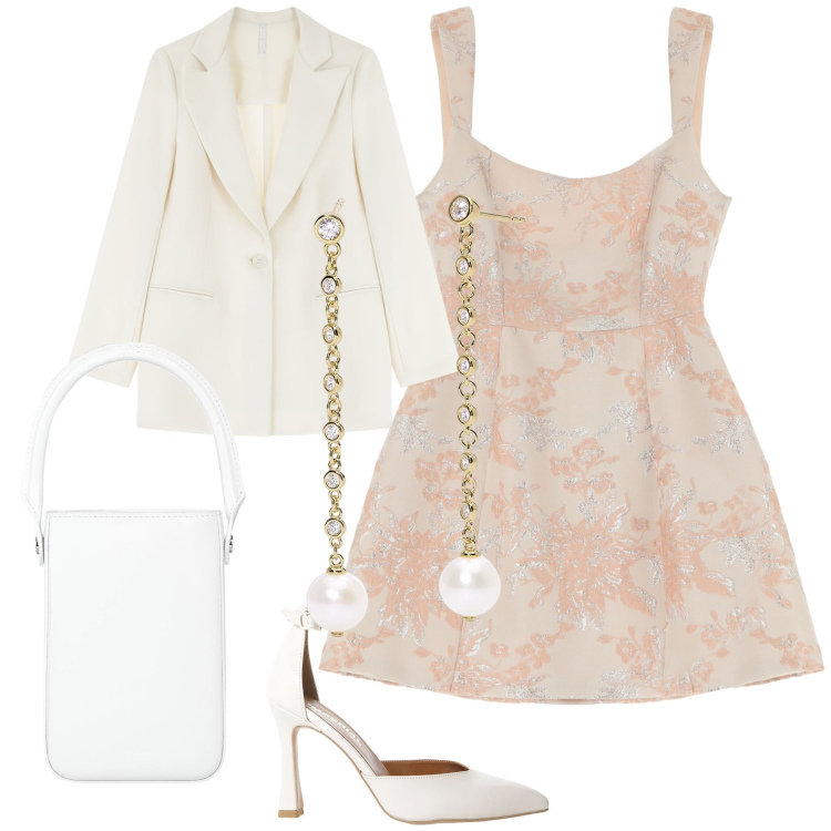 Outfit donna - Invitata in Mary Jane a spillo. Stile Bon Ton per Cerimonia. Abbinamento con borse a mano, orecchini, blazer, vestiti corti, décolleté.