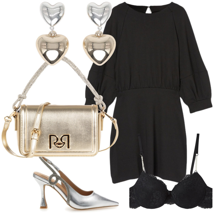 Outfit donna - Silver and gold together. Stile Glamour per Serata fuori. Abbinamento con orecchini, reggiseni a balconcino, borse a mano, décolleté, vestiti corti.