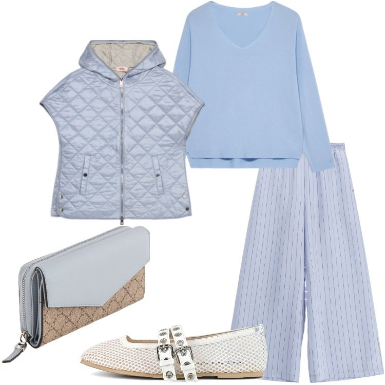 Outfit donna - Ballerine in primavera - @nike75. Stile Basic per Tutti i giorni. Abbinamento con pantaloni a palazzo, ballerine, cappe, maglieria, portafogli.