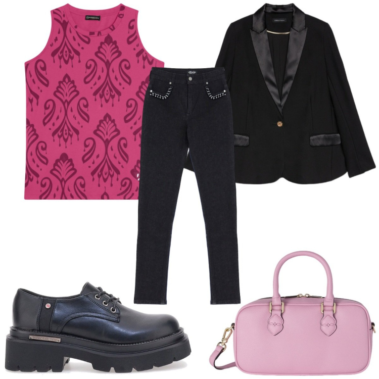 Outfit donna - Total look #2099158. Stile Mannish per Tutti i giorni. Abbinamento con canottiere, jeans, scarpe stringate, borse a mano, blazer.